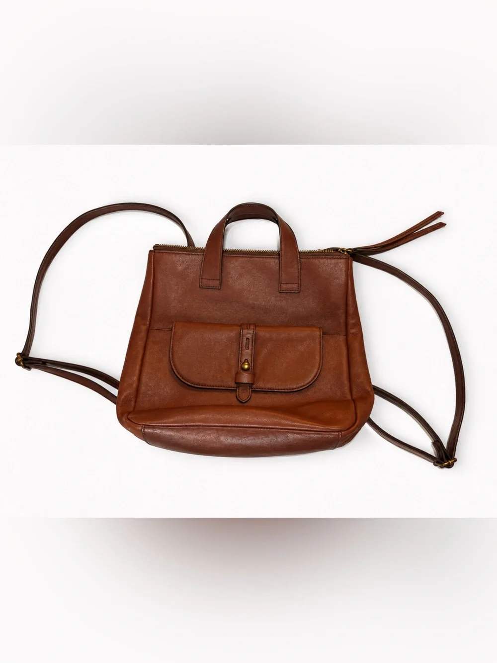 Fossil Hunter Brown Leather Convertible Backpack Purse Shoulder Bag Cognac